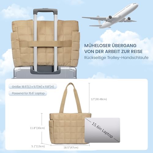 41rgipxpbl. ac .jpg Befen Puffer Tote Bag Damen Groß Handtasche Sporttasche Tragbare Laptoptasche 15,6 Zoll mit Reißverschluss für Reisen, S