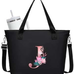 JANSBEN Groß Shopper Handtasche Damen Schwarz für Reisen und Arbeit mit Personalisierten Initialen & Laptopfach & Reißve