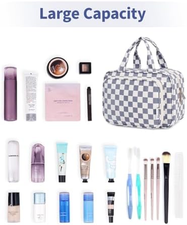 41s7cvvrr3l. ac .jpg Narwey Damen Waschtasche Groß & Kosmetiktasche für Herren & Kinder (Kleine Graublaue Blume)