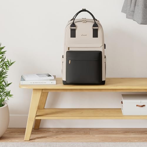 41st74vld l. ac .jpg Laptop Schulrucksack LOVEVOOK Damen Wasserabweisend Eleganter Schultasche für Schule Uni Reise Khaki Beige