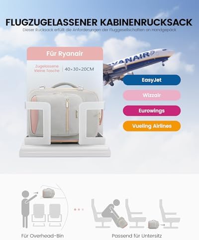 41skzp2fayl. ac .jpg LOVEVOOK Ryanair Handgepäck für Damen Herren | Carry On Tasche 40x30x20cm | Eurowings Wizz Cabine Richtung | Laptop Komp