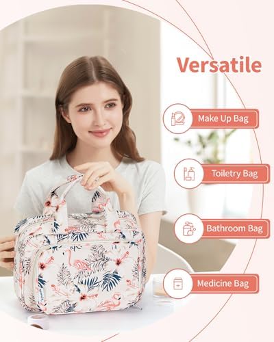 41tlhzcp1jl. ac .jpg Narwey Damen Waschtasche Groß & Kosmetiktasche für Herren & Kinder (Kleine Graublaue Blume)