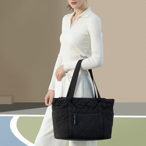 41uawmewhpl. ac .jpg Befen Puffer Tote Bag Damen Groß Handtasche Sporttasche Tragbare Laptoptasche 15,6 Zoll mit Reißverschluss für Reisen, S