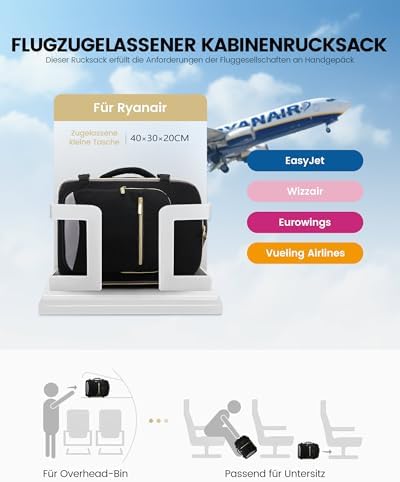 41ubqipjfl. ac .jpg LOVEVOOK Ryanair Handgepäck für Damen Herren | Carry On Tasche 40x30x20cm | Eurowings Wizz Cabine Richtung | Laptop Komp