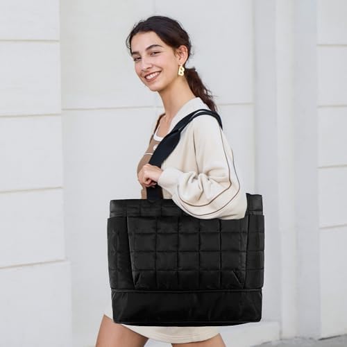 41v9ezbv7yl. ac .jpg Befen Puffer Tote Bag Damen Groß Handtasche Sporttasche Tragbare Laptoptasche 15,6 Zoll mit Reißverschluss für Reisen, S