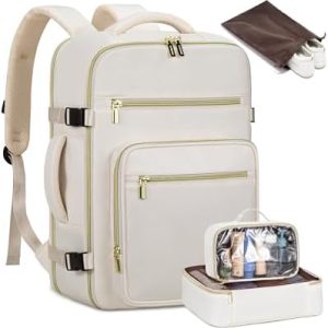 LARGE LOVEVOOK Rucksack Handgepäck Flugzeug, Reiserucksack Damen, 45x36x20 L Laptop 17 Zoll, Beige