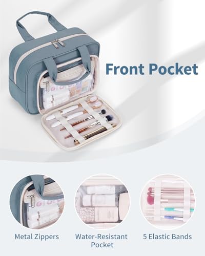 41vvapvpd4l. ac .jpg Narwey Damen Waschtasche Groß & Kosmetiktasche für Herren & Kinder (Kleine Graublaue Blume)