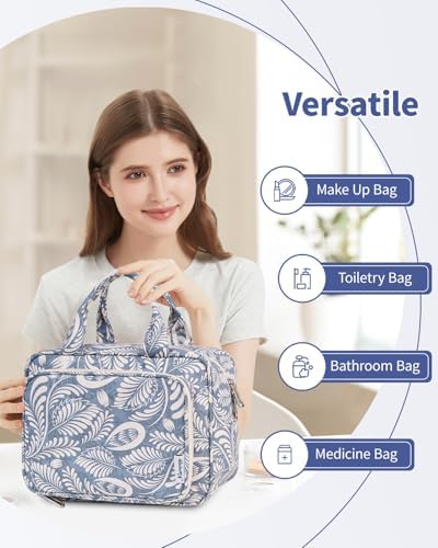 41wmwaetgrl. ac .jpg Narwey Damen Waschtasche Groß & Kosmetiktasche für Herren & Kinder (Kleine Graublaue Blume)