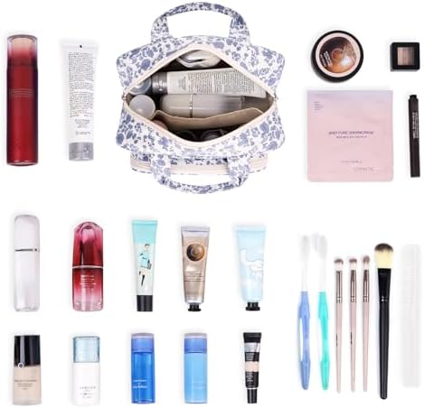 41whqbiyh0l. ac .jpg Narwey Damen Waschtasche Groß & Kosmetiktasche für Herren & Kinder (Kleine Graublaue Blume)