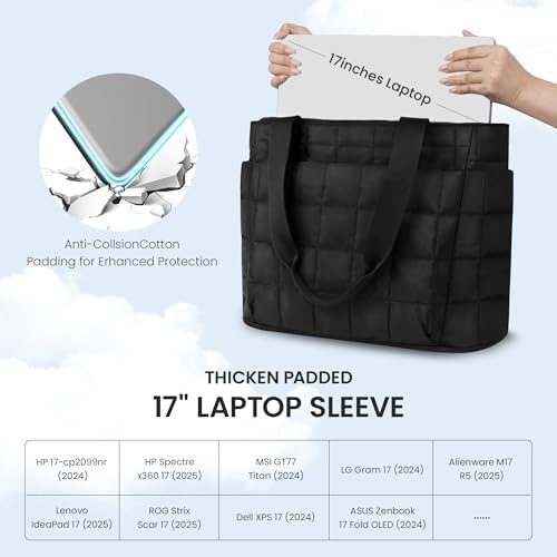 41wrydnoxl. ac .jpg Befen Puffer Tote Bag Damen Groß Handtasche Sporttasche Tragbare Laptoptasche 15,6 Zoll mit Reißverschluss für Reisen, S