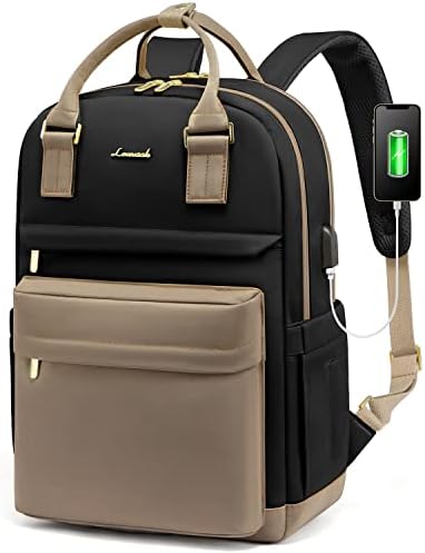 41xlsd7bkcl. ac .jpg Laptop Schulrucksack LOVEVOOK Damen Wasserabweisend Eleganter Schultasche für Schule Uni Reise Khaki Beige