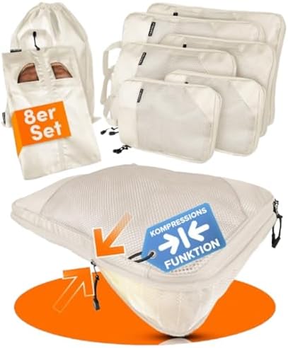 41yvroyxr8l. ac .jpg Travely Kompression Packwürfel - 8-teiliges Set - Packwürfel für Reise und Rucksack - Kompressionsbeutel als Kofferorgan