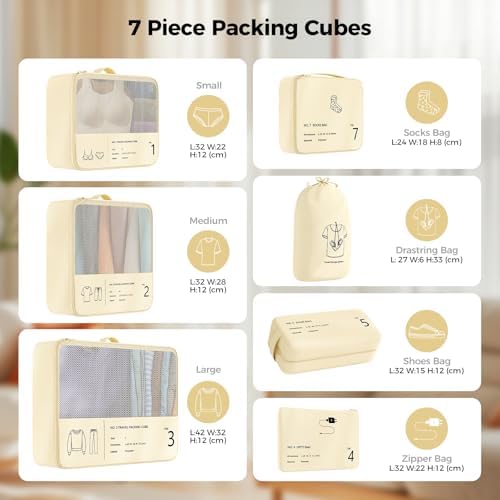 41zekv2bsjl. ac .jpg Reise Kleidertaschen Yomisee Packing Cubes Koffer Organizer Beige