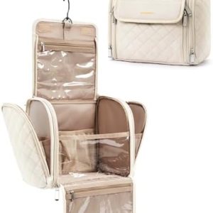 Bagsmart Groß Kulturbeutel Damen Kosmetiktasche Aufhängbar Beige