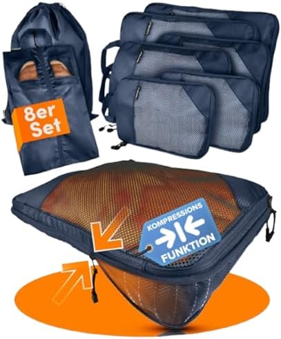41ztolnhffl. ac .jpg Travely Kompression Packwürfel - 8-teiliges Set - Packwürfel für Reise und Rucksack - Kompressionsbeutel als Kofferorgan