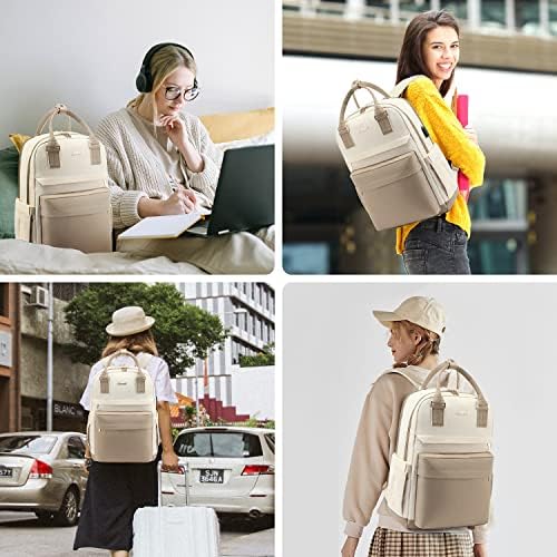 51 bvz0w7rl. ac .jpg Laptop Schulrucksack LOVEVOOK Damen Wasserabweisend Eleganter Schultasche für Schule Uni Reise Khaki Beige