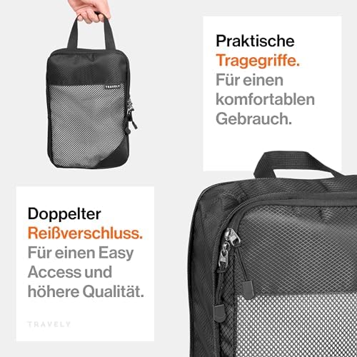 51 ffmcw8pl. ac .jpg Travely Kompression Packwürfel - 8-teiliges Set - Packwürfel für Reise und Rucksack - Kompressionsbeutel als Kofferorgan