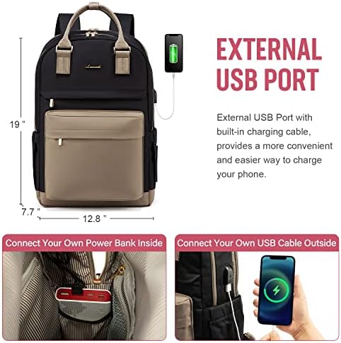 51 lavdbecl. ac .jpg Laptop Schulrucksack LOVEVOOK Damen Wasserabweisend Eleganter Schultasche für Schule Uni Reise Khaki Beige