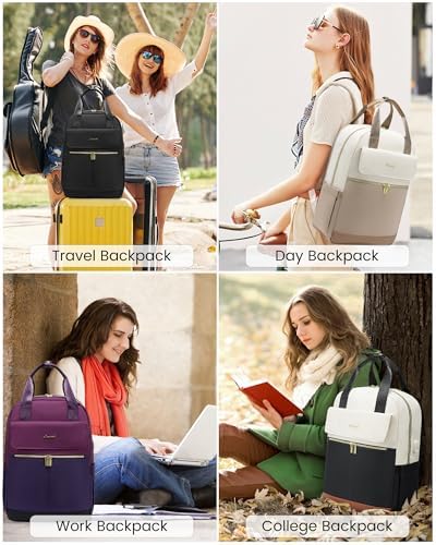 51 gqyucgjl. ac .jpg LOVEVOOK Damen Rucksack, 15,6 Zoll Laptop Schulrucksack, Wasserdicht, Reiserucksack, Beige OEKO-TEX STANDARD 100