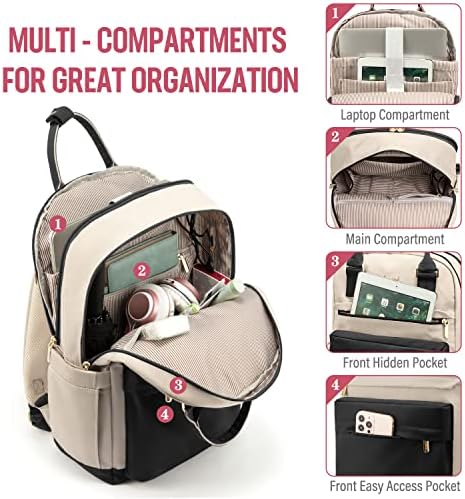 510p igfb2l. ac .jpg Laptop Schulrucksack LOVEVOOK Damen Wasserabweisend Eleganter Schultasche für Schule Uni Reise Khaki Beige