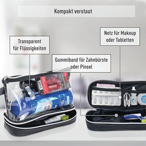 512rn0ks3l. ac .jpg BUTLERBELL Transparenter Kulturbeutel | Bliktdicht | Reisegepäck-Damen & Herren (Schwarz) | Flüssigkeiten transportieren