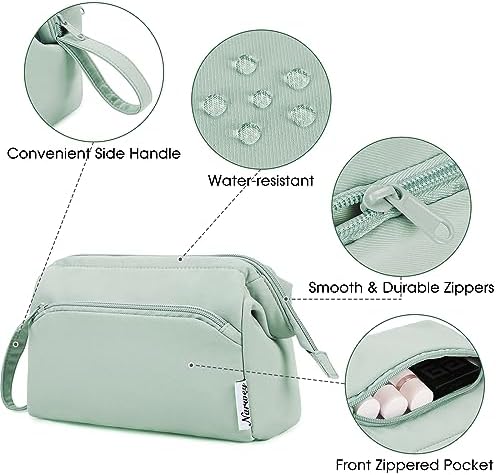 513kz4p8vrl. ac 1.jpg Narwey Minzgrün Kulturtasche Damen Reise Make-up-Tasche Weit Offene Tasche Kosmetiktasche