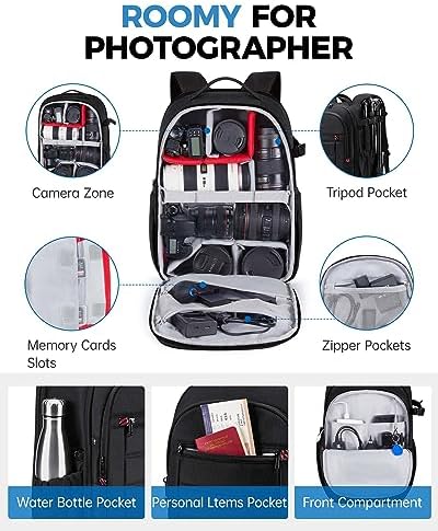 513fbodtldl. ac .jpg BagSmart Kamerarucksack Wasserdicht für Fotografen, 15,6-Zoll Laptopfach, Schwarz