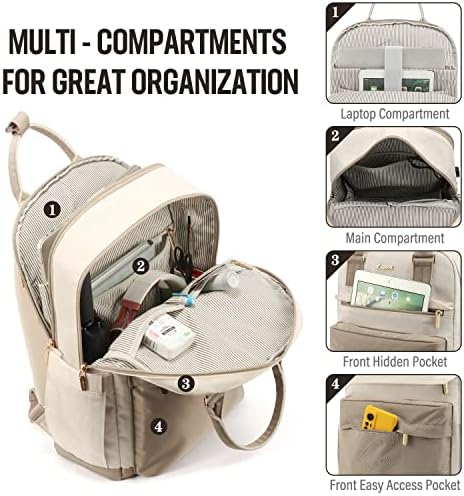 516q9hvnbbl. ac .jpg Laptop Schulrucksack LOVEVOOK Damen Wasserabweisend Eleganter Schultasche für Schule Uni Reise Khaki Beige