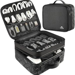 MATEIN Kabeltasche Organizer für Handy-Reisende, 3-Schicht Kabelaufbewahrung, Elektronik Tasche, Schwarz