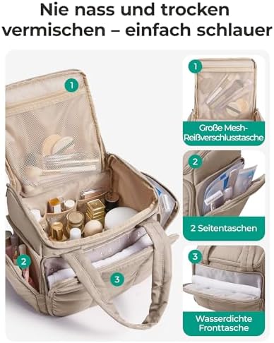 518g196k0hl. ac .jpg Reise-Kulturbeutel Bagsmart, große Multi Taschen, für Frauen, zur Reise und Urlaubsplanung, mit vielen Taschen und Griff