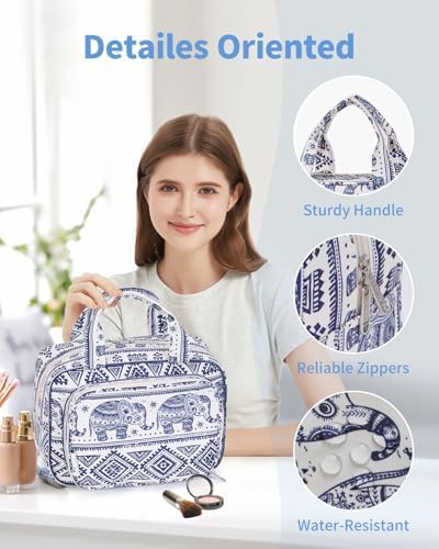 519utbugfl. ac .jpg Narwey Damen Waschtasche Groß & Kosmetiktasche für Herren & Kinder (Kleine Graublaue Blume)