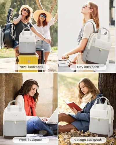 51alcbwojwl. ac .jpg LOVEVOOK Damen Rucksack, 15,6 Zoll Laptop Schulrucksack, Wasserdicht, Reiserucksack, Beige OEKO-TEX STANDARD 100