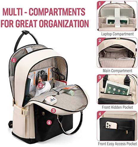 51av7pkdrpl. ac .jpg Laptop Schulrucksack LOVEVOOK Damen Wasserabweisend Eleganter Schultasche für Schule Uni Reise Khaki Beige