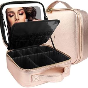 MOMIRA Reise-Make-up-Tasche mit beleuchteten Spiegel für Frauen - Wasserdicht - Champagner | MOMIRA Kosmetiktasche mit