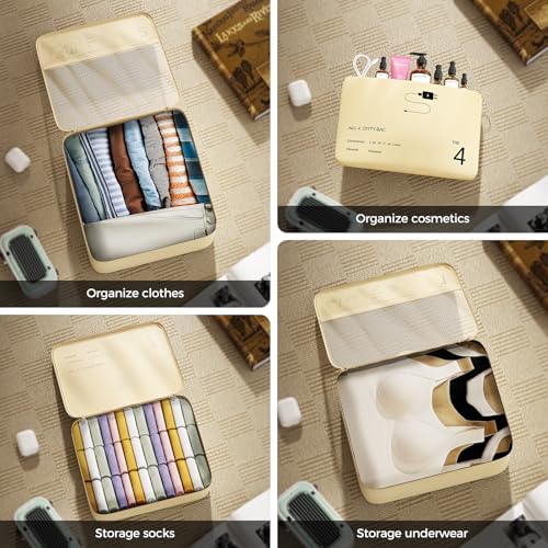 51cvxlwzqul. ac .jpg Reise Kleidertaschen Yomisee Packing Cubes Koffer Organizer Beige