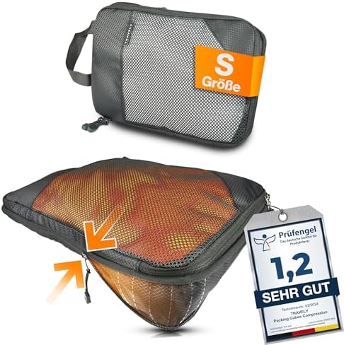 51cqr5ikg9l. ac .jpg Travely Kompression Packwürfel - 8-teiliges Set - Packwürfel für Reise und Rucksack - Kompressionsbeutel als Kofferorgan
