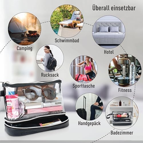 51csc5lkpcl. ac .jpg BUTLERBELL Transparenter Kulturbeutel | Bliktdicht | Reisegepäck-Damen & Herren (Schwarz) | Flüssigkeiten transportieren