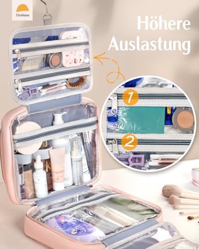 51e0s6fy9yl. ac .jpg Chakipee Wasserdichte Reisekulturbeutel zum Aufhängen für Damen – Leichte Waschtasche mit Klarfenster, Ideal für Make-up