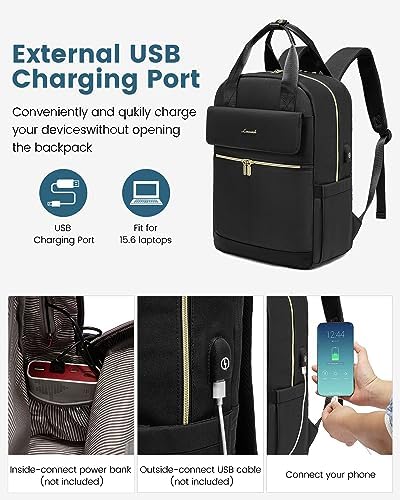 51ervaobmsl. ac .jpg LOVEVOOK Damen Rucksack, 15,6 Zoll Laptop Schulrucksack, Wasserdicht, Reiserucksack, Beige OEKO-TEX STANDARD 100