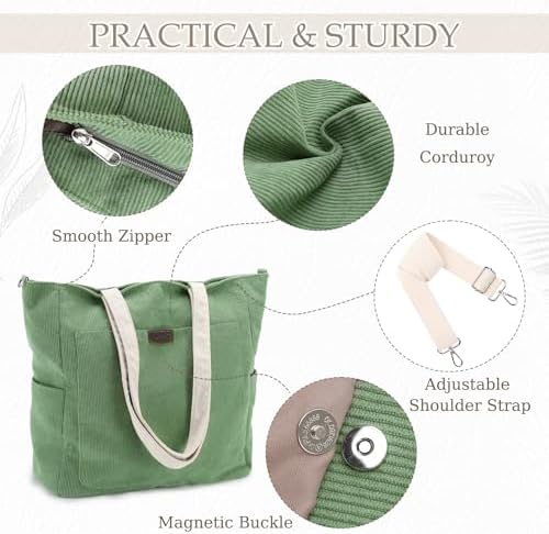 51guhzxr5l. ac .jpg Chase Chic Cord Tasche Große Shopper Tasche Damen Laptoptasche Handtasche für Arbeit und Schule mit Riemen