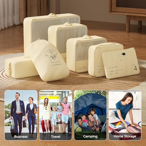 51ikduvqaxl. ac .jpg Reise Kleidertaschen Yomisee Packing Cubes Koffer Organizer Beige