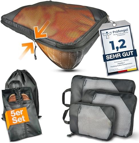 51jxw4nsrxl. ac .jpg Travely Kompression Packwürfel - 8-teiliges Set - Packwürfel für Reise und Rucksack - Kompressionsbeutel als Kofferorgan