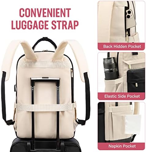 51jh97ich9l. ac .jpg Laptop Schulrucksack LOVEVOOK Damen Wasserabweisend Eleganter Schultasche für Schule Uni Reise Khaki Beige