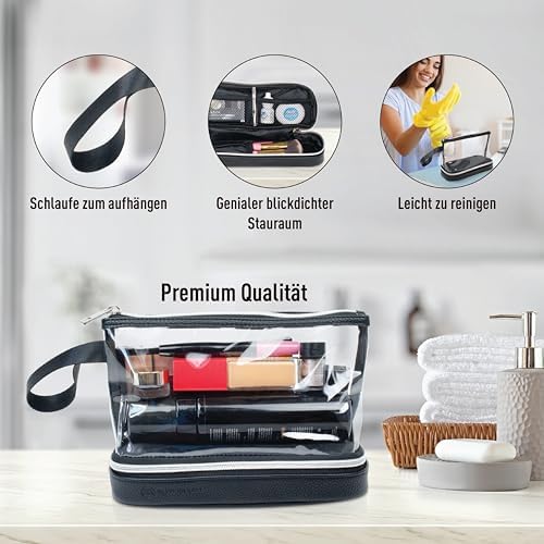 51kngl2t7yl. ac .jpg BUTLERBELL Transparenter Kulturbeutel | Bliktdicht | Reisegepäck-Damen & Herren (Schwarz) | Flüssigkeiten transportieren