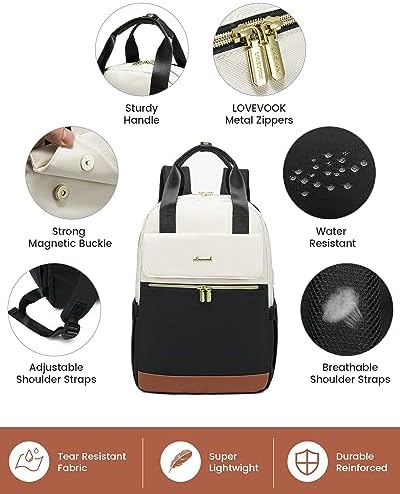 51lmtz353ml. ac .jpg LOVEVOOK Damen Rucksack, 15,6 Zoll Laptop Schulrucksack, Wasserdicht, Reiserucksack, Beige OEKO-TEX STANDARD 100