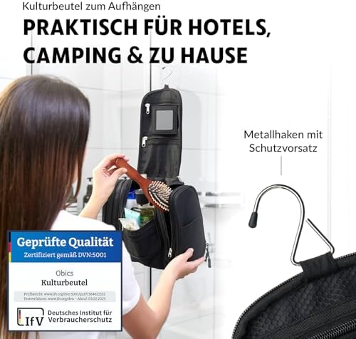 51lrlviiool. ac 1.jpg Obics Kulturbeutel Gross grau 8L XL - für Herren & Damen - zum Aufhängen & mit Spiegel - 10 Fächer - ideal für Camping &