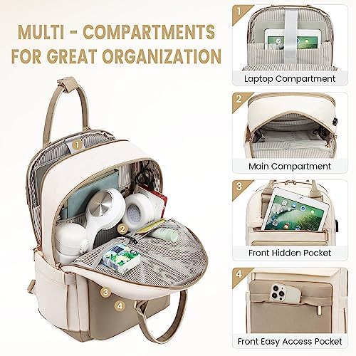 51mck7wgfml. ac .jpg Laptop Schulrucksack LOVEVOOK Damen Wasserabweisend Eleganter Schultasche für Schule Uni Reise Khaki Beige