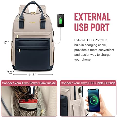 51mcuj6e3wl. ac .jpg Laptop Schulrucksack LOVEVOOK Damen Wasserabweisend Eleganter Schultasche für Schule Uni Reise Khaki Beige