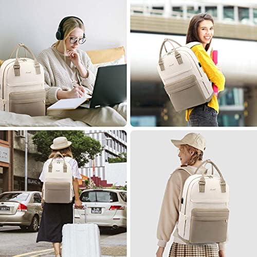 51nh0bvuhol. ac .jpg Laptop Schulrucksack LOVEVOOK Damen Wasserabweisend Eleganter Schultasche für Schule Uni Reise Khaki Beige