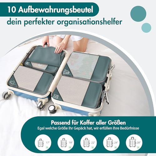 51oqfqbvszl. ac .jpg Vonsera Koffer Organizer 10-teilig Wasserdicht Atmungsaktiv Reise Grau